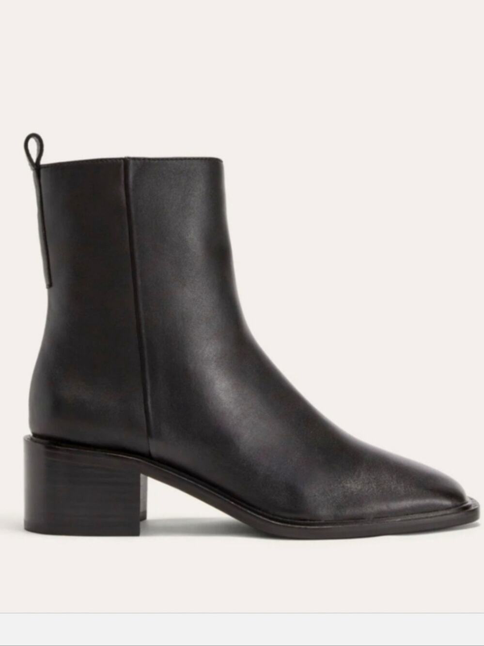 Everlane The City Boot Black Leather Side Zip Block Heel Ankle Bootie Size 10.5